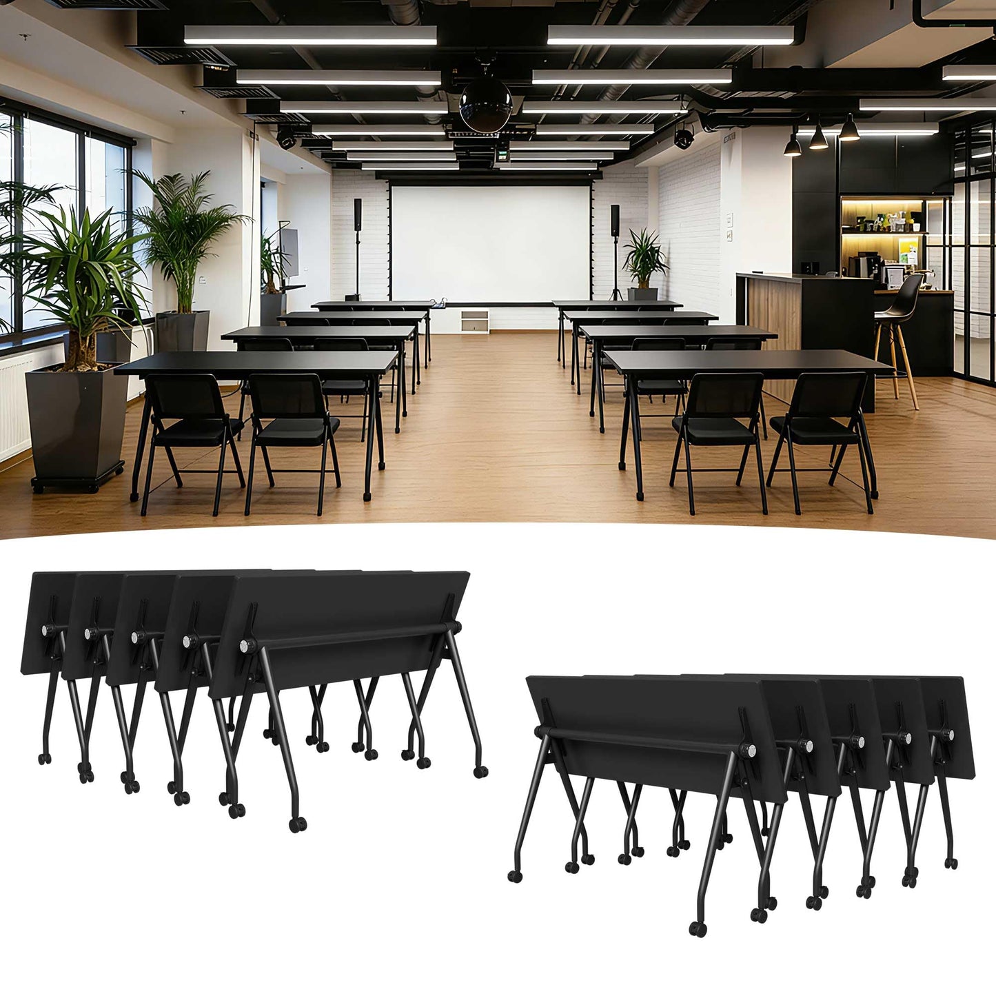 Mobile Folding Conference Table with Wheels