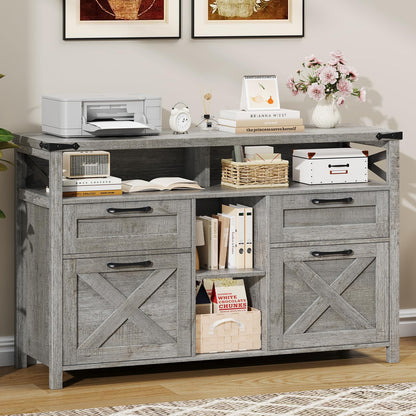 Farmhouse File Cabinet with Storage Drawers & Open Shelves