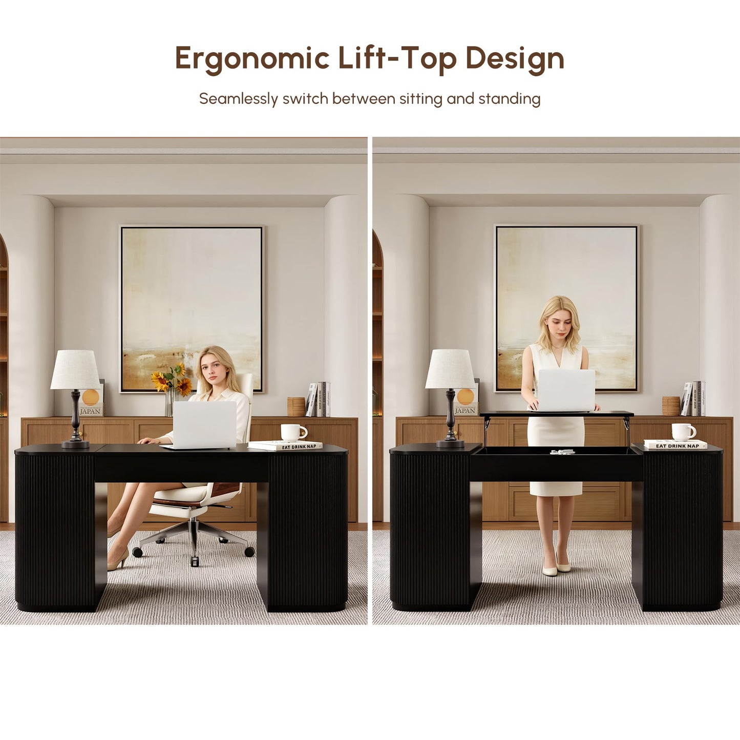 Modern Standing Computer Desk with Storage Cabinet