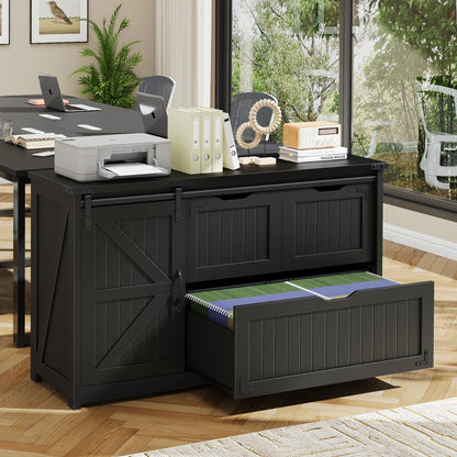 Farmhouse File Cabinet with Storage Drawers & Open Shelves