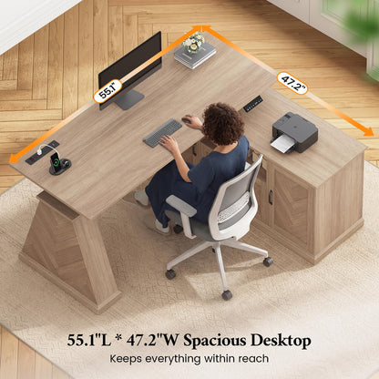 Farmhouse L-Shaped Standing Desk with Storage Cabinets