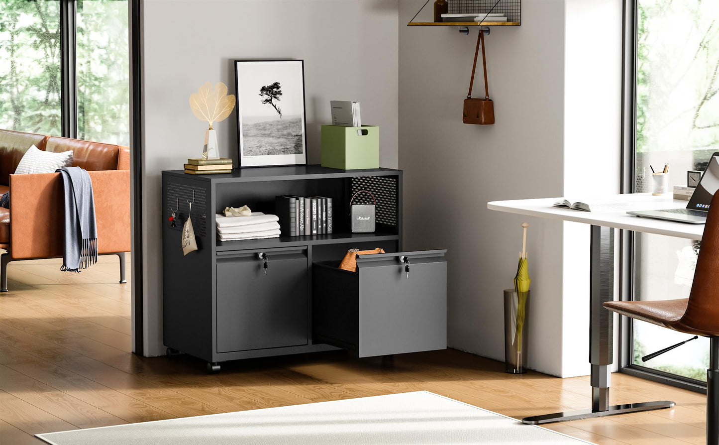 Mobile Lateral File Cabinet with Storage Shelves