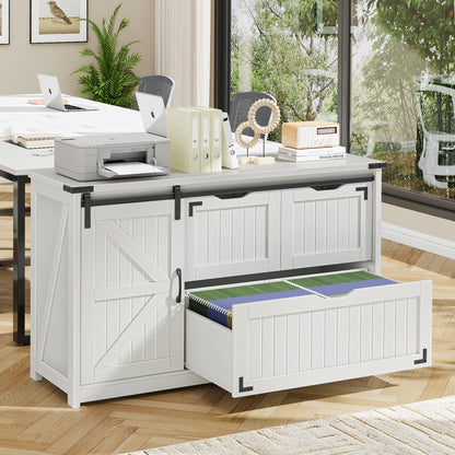 Farmhouse File Cabinet with Storage Drawers & Open Shelves