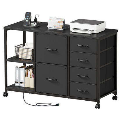 6-Drawer Rolling File Cabinet with Charging Station