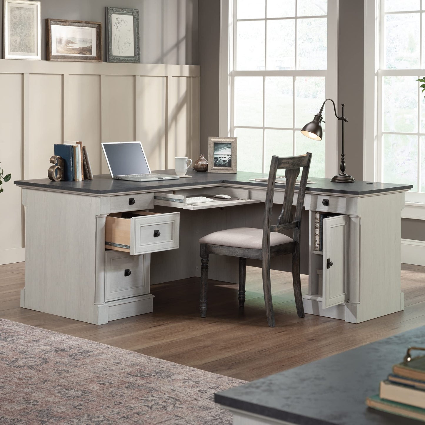 L-Shaped Office Desk with File Storage & Keyboard Tray