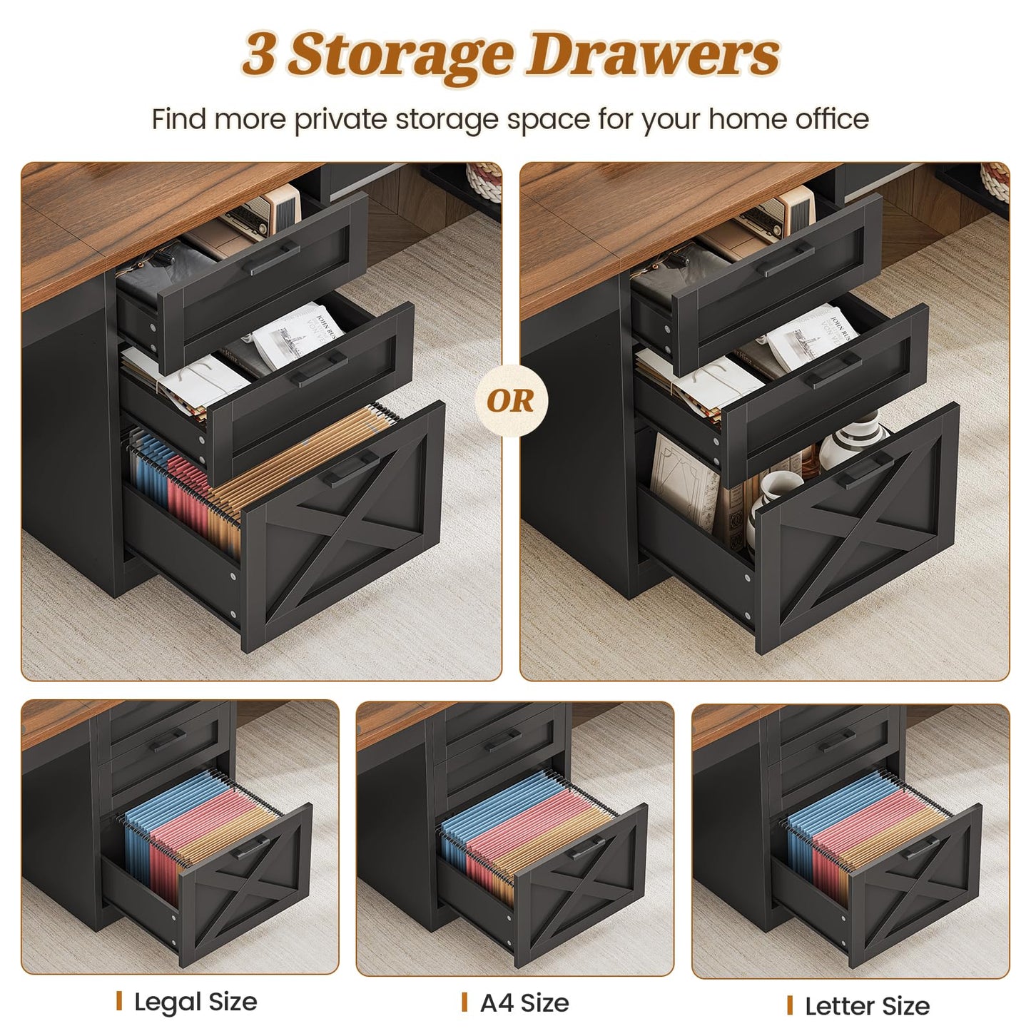 Farmhouse Double Computer Desk with Storage Shelves