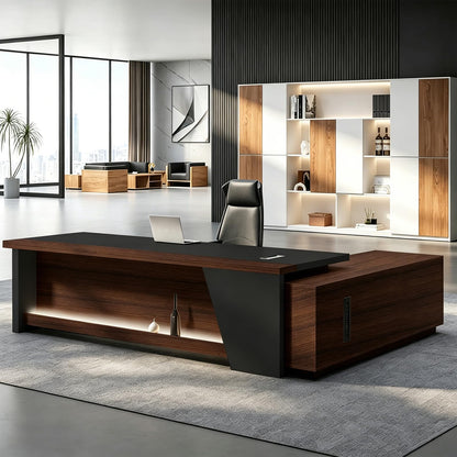 Executive L-Shaped Desk with Storage Cabinets
