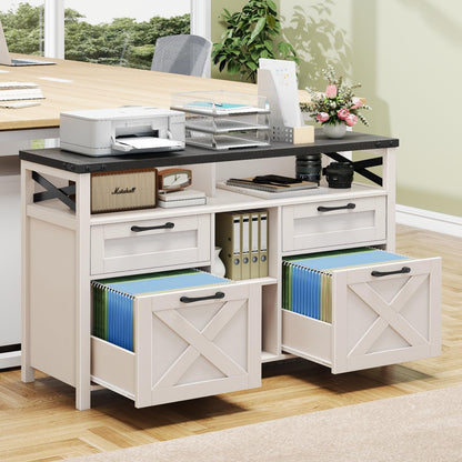 Farmhouse File Cabinet with Storage Drawers & Open Shelves