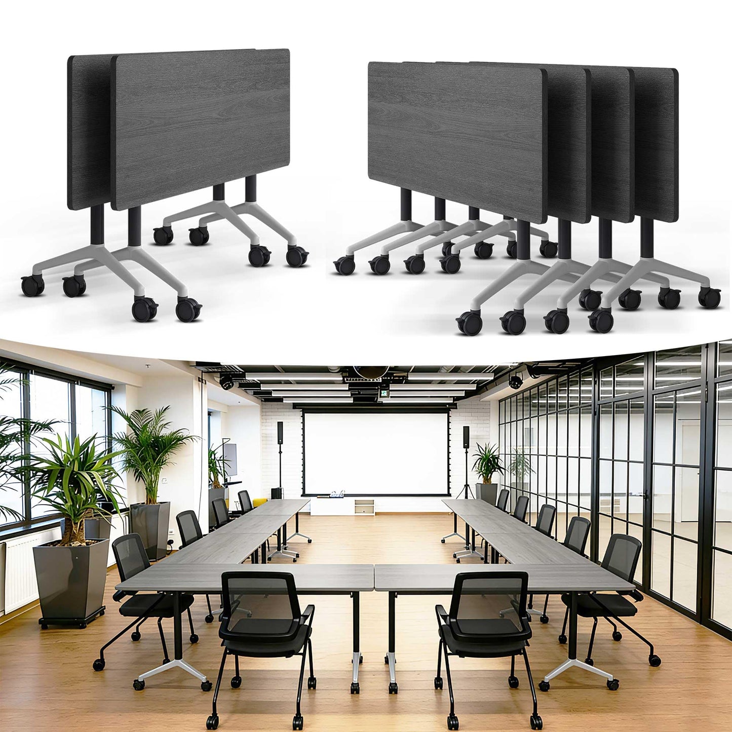 Modular Mobile Conference Table with Flip Top