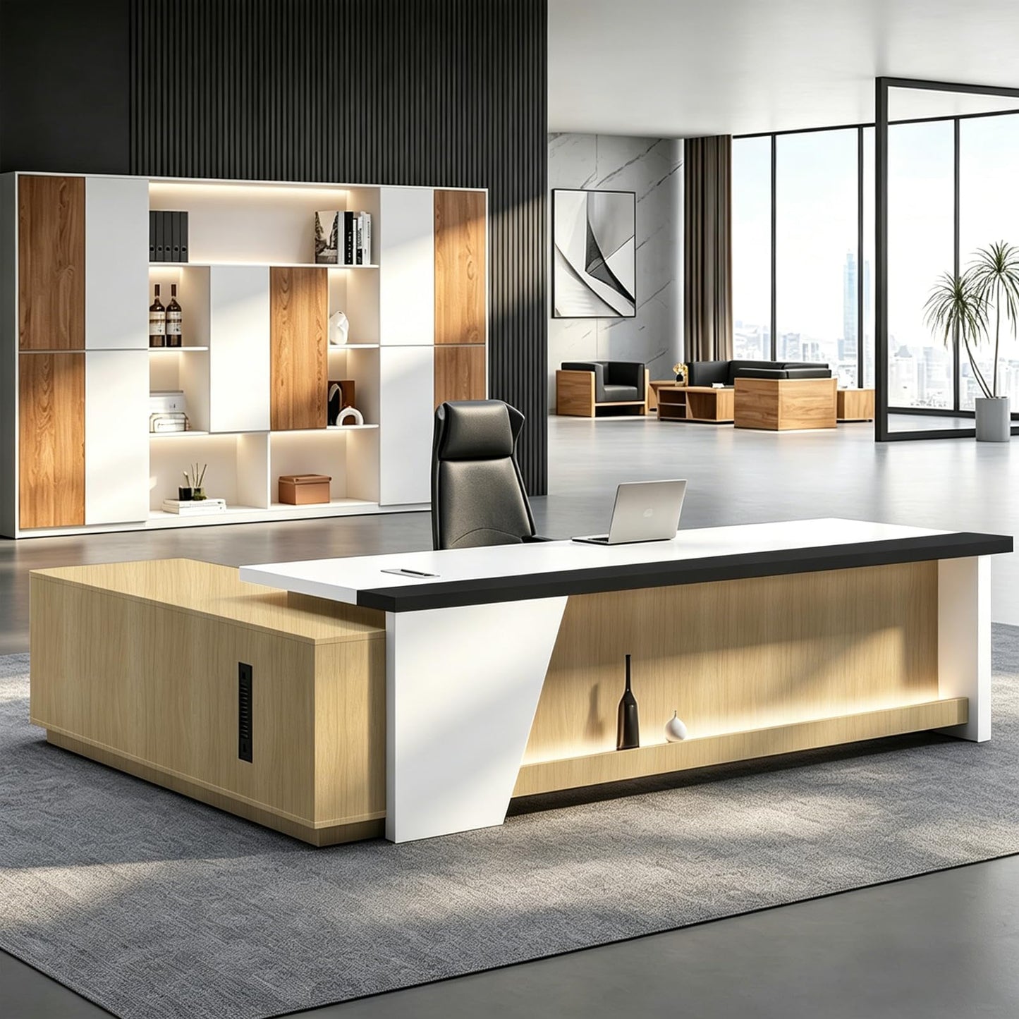 Executive L-Shaped Desk with Storage Cabinets