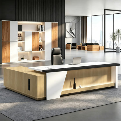 Executive L-Shaped Desk with Storage Cabinets
