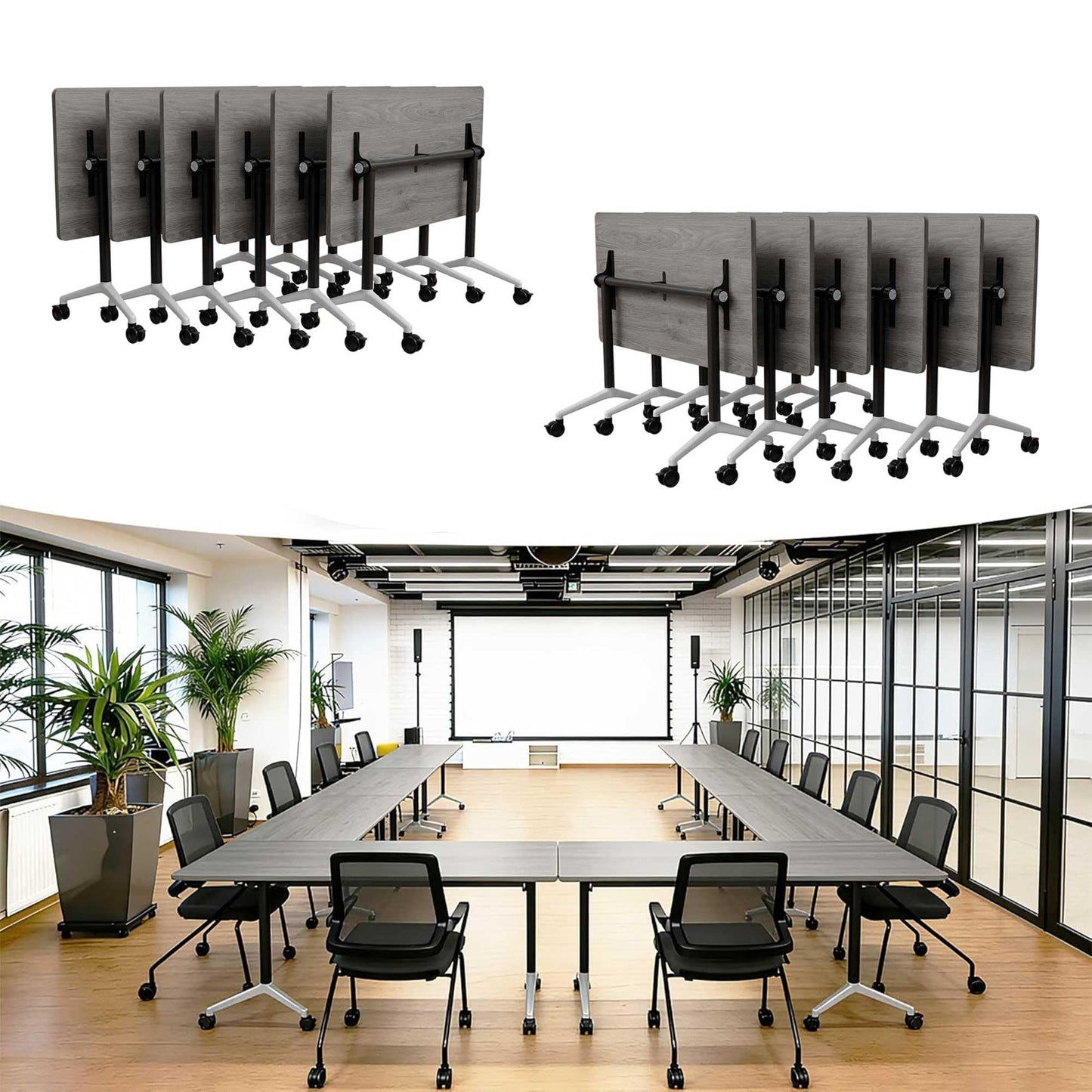 Mobile Folding Conference Table with Wheels