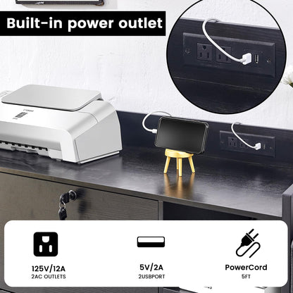 Mobile File Cabinet with Power Outlet & Storage Shelves