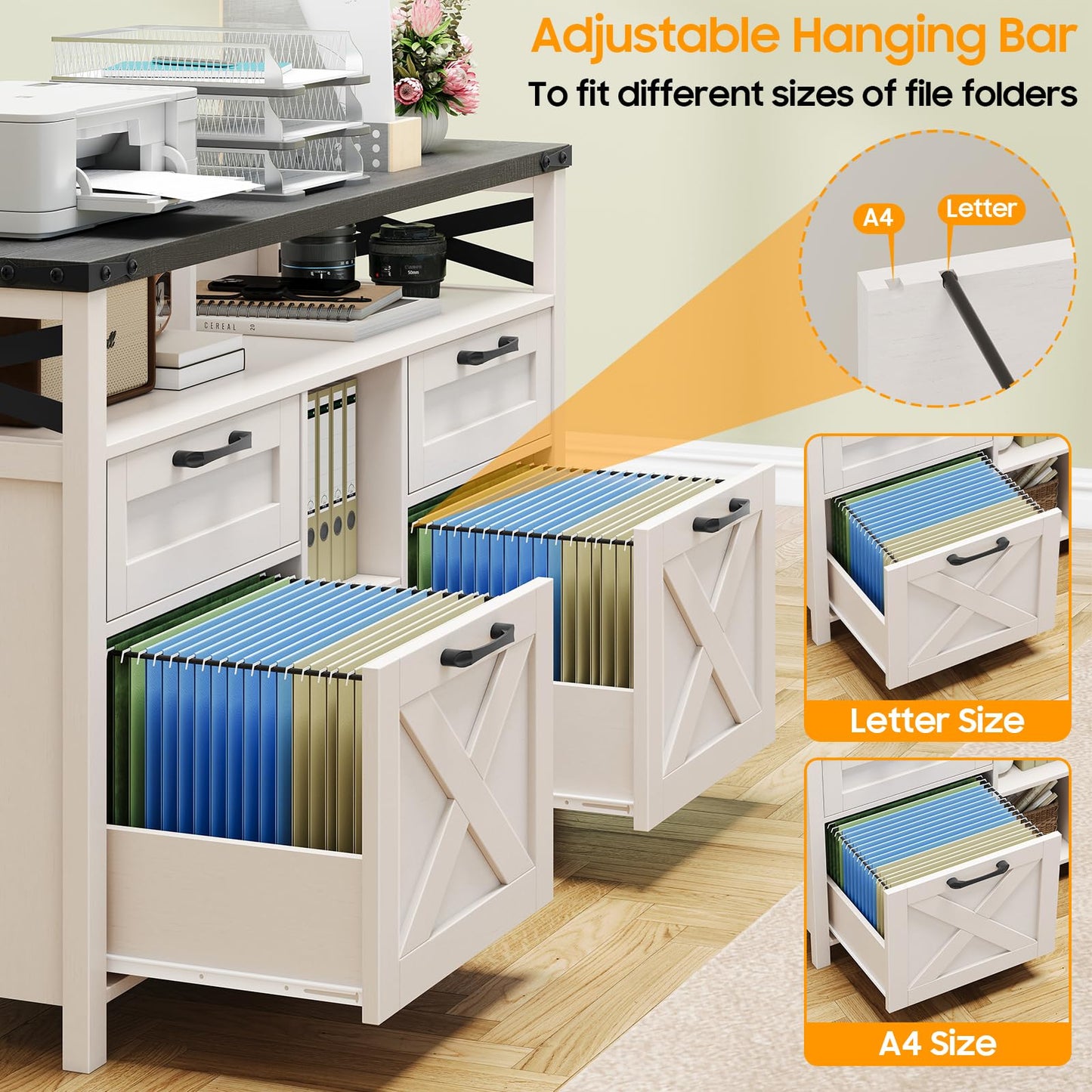 Farmhouse File Cabinet with Storage Drawers & Open Shelves