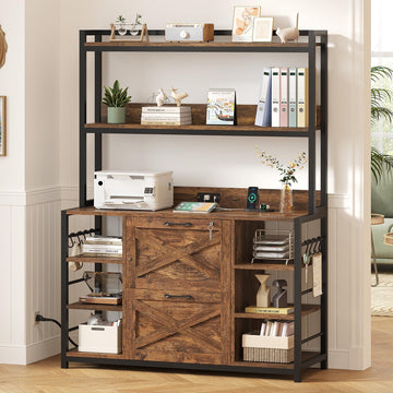 2-Drawer File Cabinet with Power Outlet & Storage Shelves