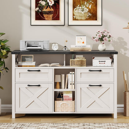 Farmhouse File Cabinet with Storage Drawers & Open Shelves
