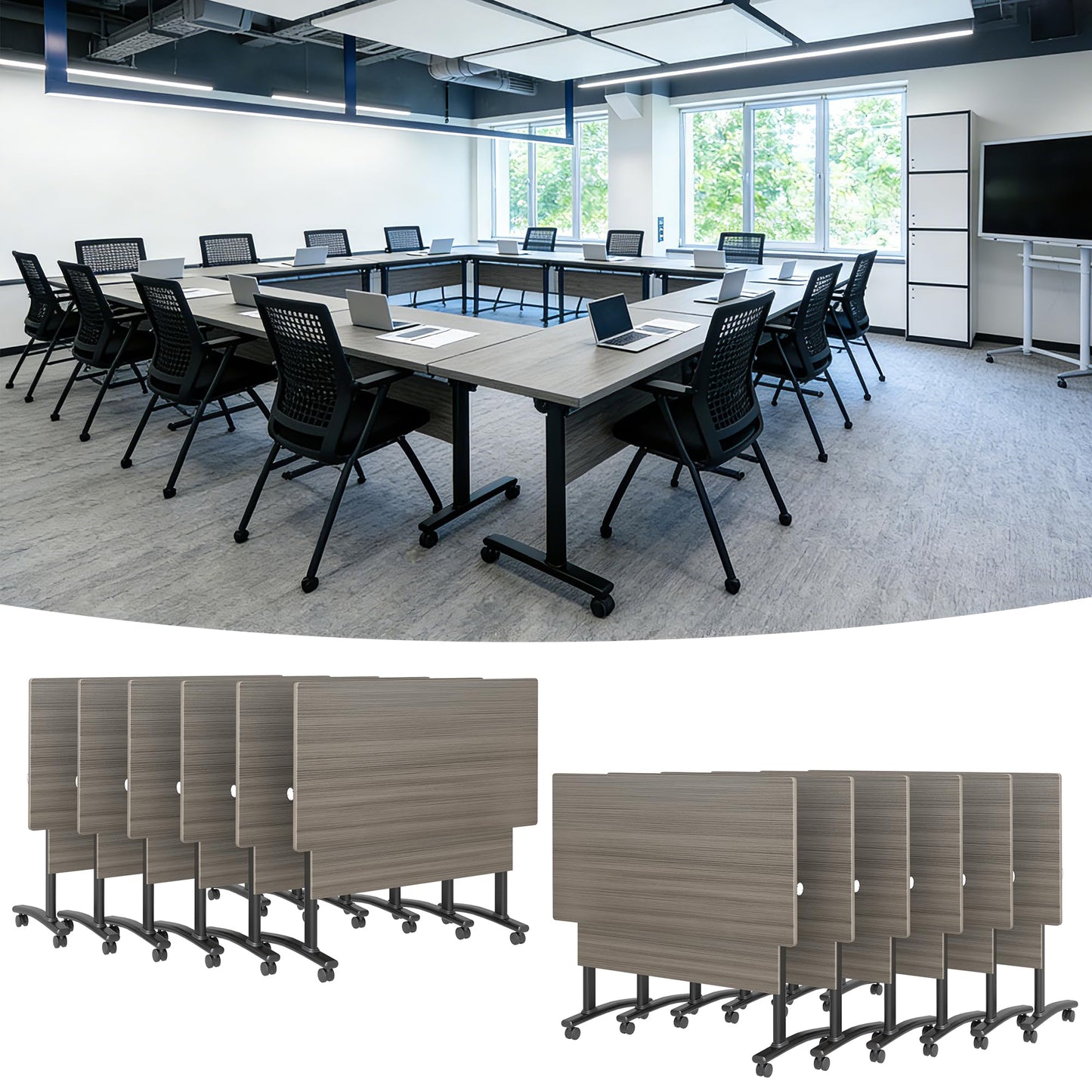 Modular Mobile Conference Table with Flip Top