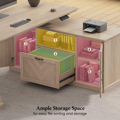 Farmhouse L-Shaped Standing Desk with Storage Cabinets