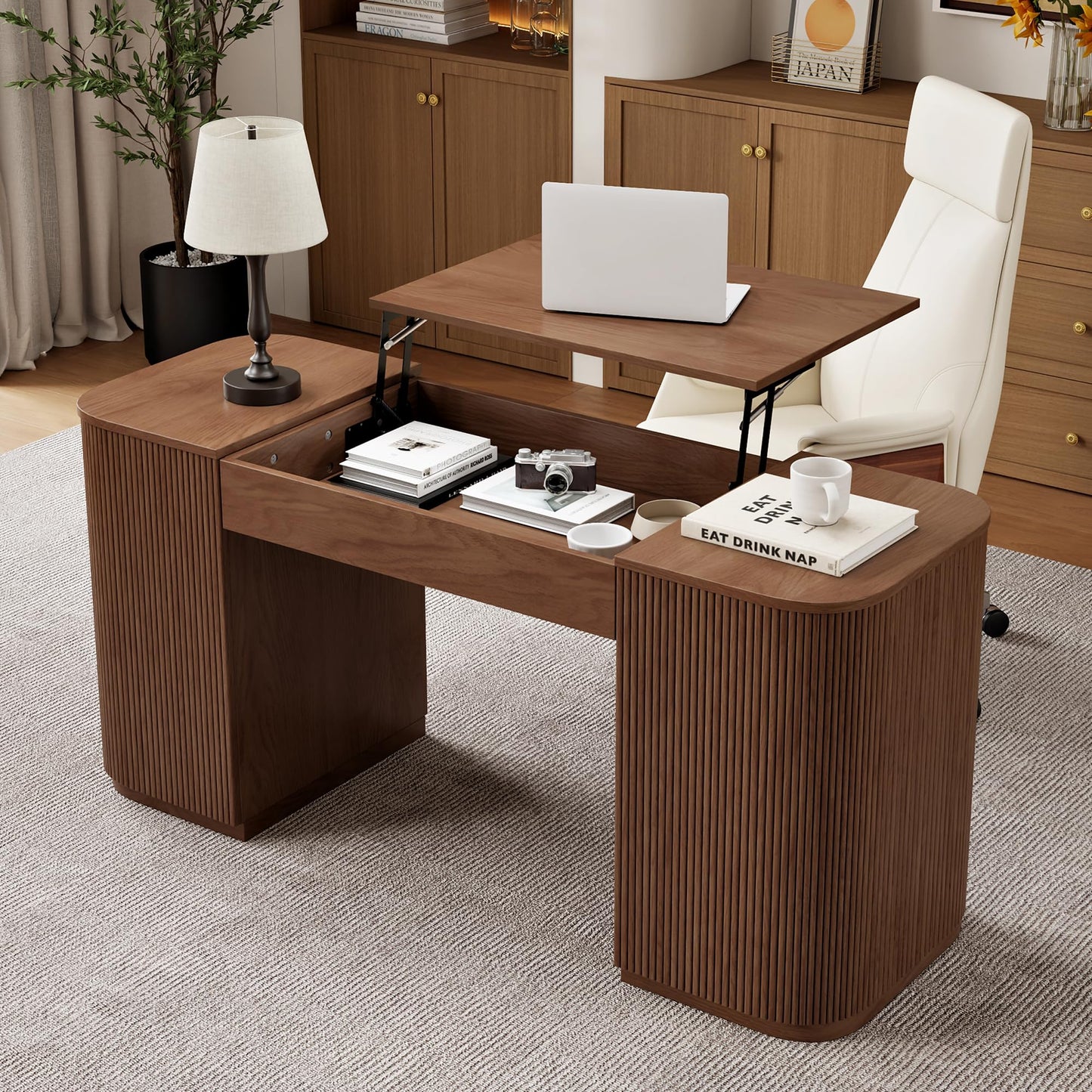 Modern Standing Computer Desk with Storage Cabinet