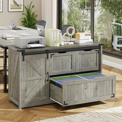 Farmhouse File Cabinet with Storage Drawers & Open Shelves